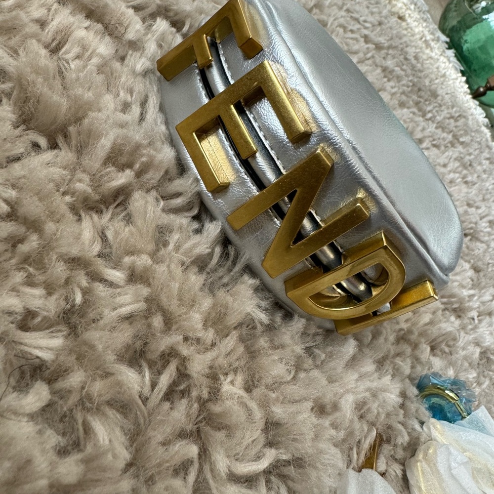 Nano Crescent Metallic Silver Mini Bag